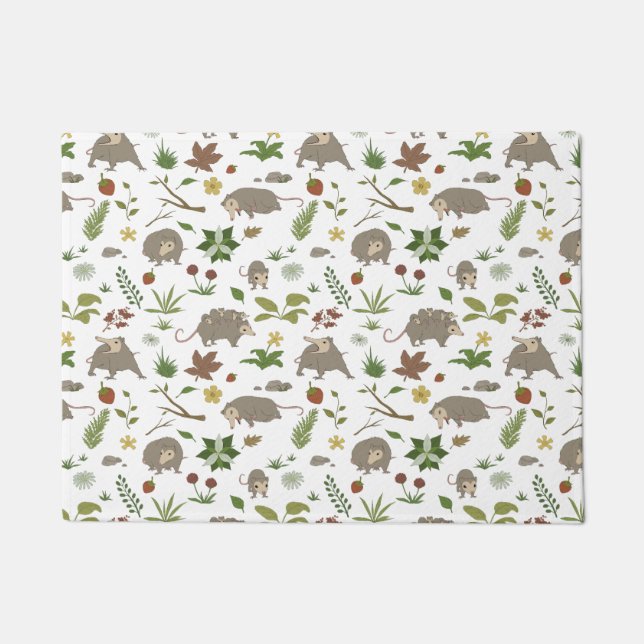 Possums in a Berry Field in White Doormat (Front)