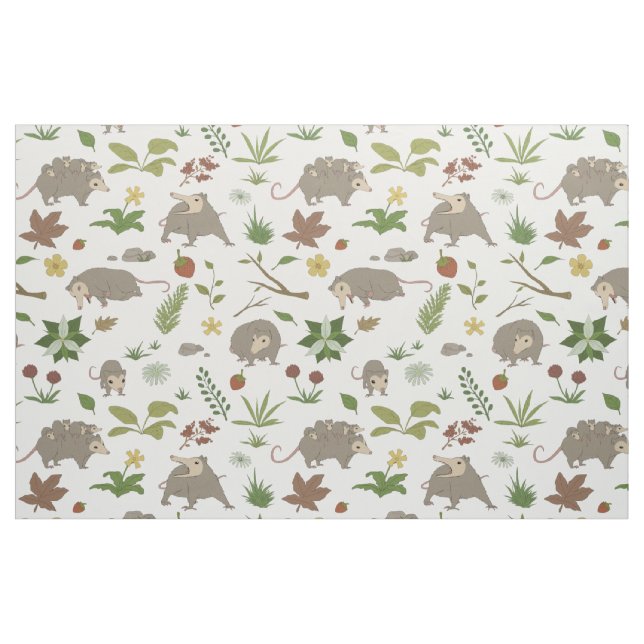 Possums in a Berry Field in White Fabric (Fat Quarter)