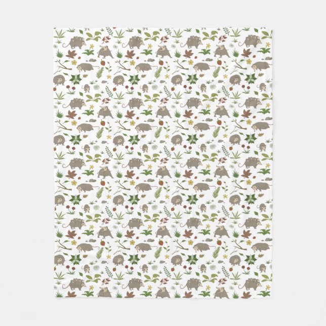 Possums in a Berry Field in White Fleece Blanket (Front)