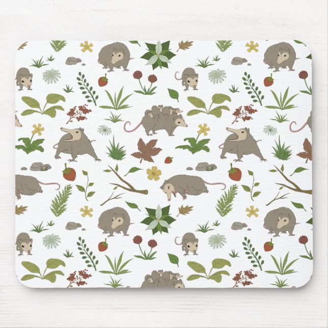 Possums in a Berry Field in White Mouse Pad (Front)