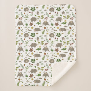 Possums in a Berry Field in White Sherpa Blanket