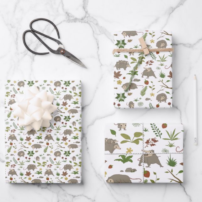 Possums in a Berry Field in White Wrapping Paper Sheets (Front)
