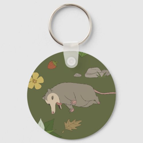 Possums in a Berry Field _ Playing Dead _ in Green Keychain