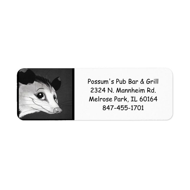Possum's Pub Bar and Grill Return Address Labels (Front)