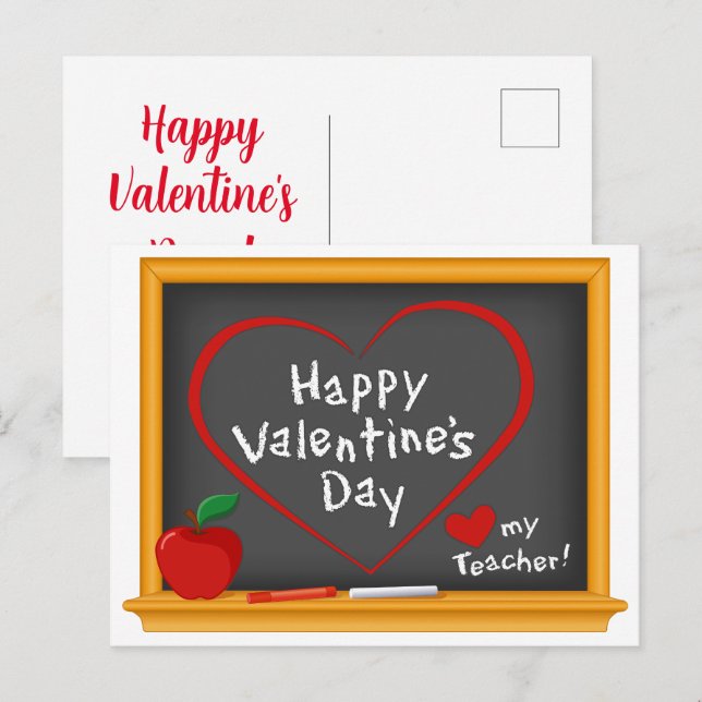 Post a Happy Valentine's Greeting to Teacher  Postcard (Front/Back)