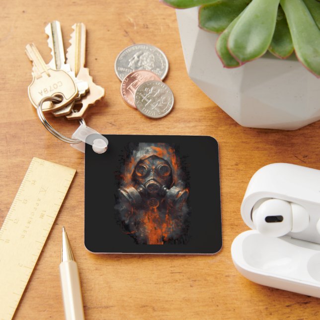 Post Apocalyptic Gas Mask Toxic Grunge Keychain (Desk)