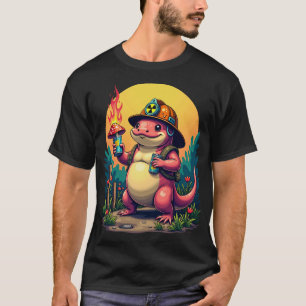 Post Apocalyptic Kitsch Axolotl Mushroom Forager S T-Shirt