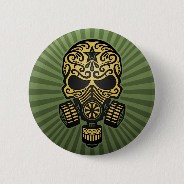 Post Apocalyptic Sugar Skull, army green Button (Front)