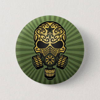 Post Apocalyptic Sugar Skull, army green Button