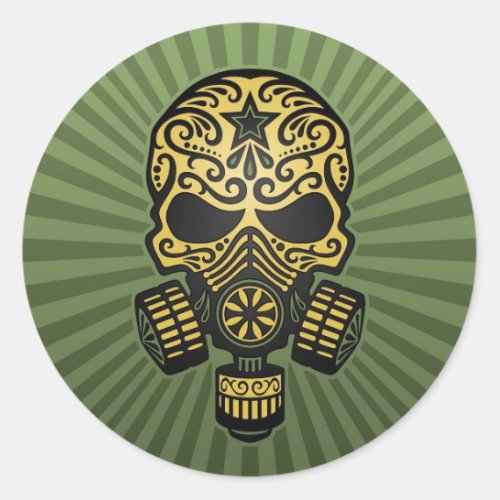 Post Apocalyptic Sugar Skull army green Classic Round Sticker