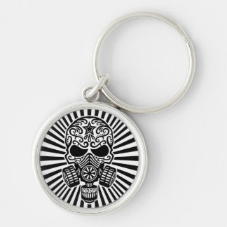 Post Apocalyptic Sugar Skull, black and white Keychain