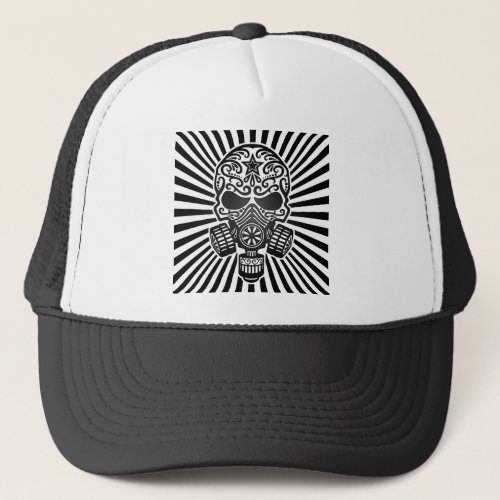 Post Apocalyptic Sugar Skull black rays Trucker Hat