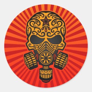 Post Apocalyptic Sugar Skull, red and yellow Classic Round Sticker