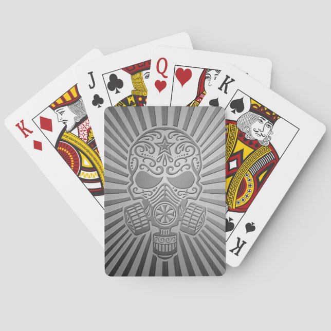 Post Apocalyptic Sugar Skull, steel effect Poker Cards (Back)