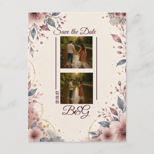 Post Card Save the Date Floral Watercolor