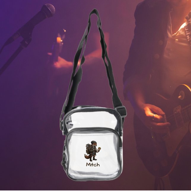 Post-Concert Kebab Fox Clear Stadium Bag (Clear Stadium Live Music Bag. Indie Fan Red Fox Character Art with personalised name. Animal Drawing)