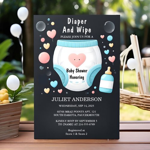 Post Dad Pink Blue Diaper And Wipe Baby Shower Invitation