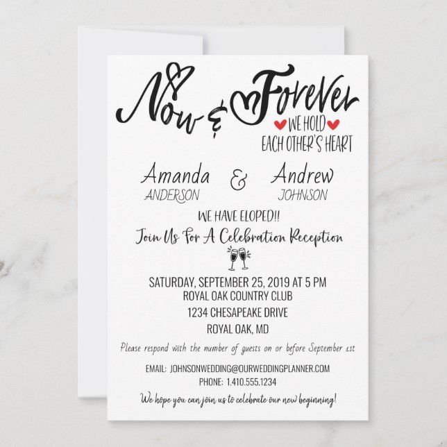 Post Elopement Wedding Reception After Party Invitation (Front)