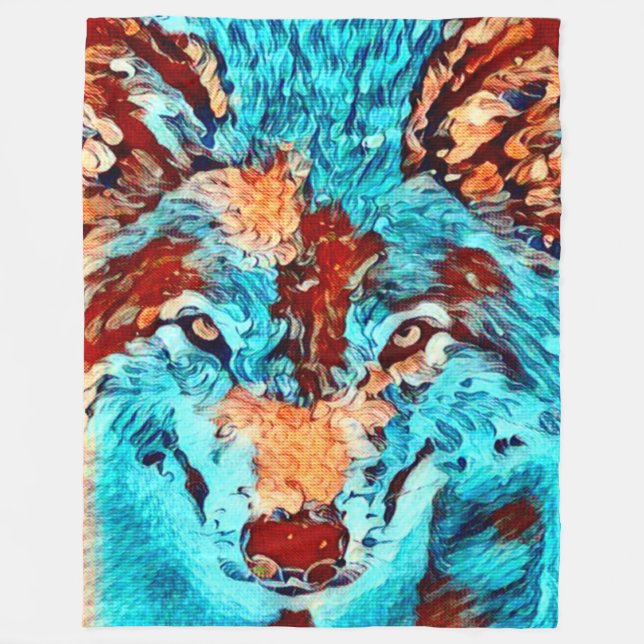Post Impressionism Wild Wolf Spiritual Art Fleece Blanket (Front)
