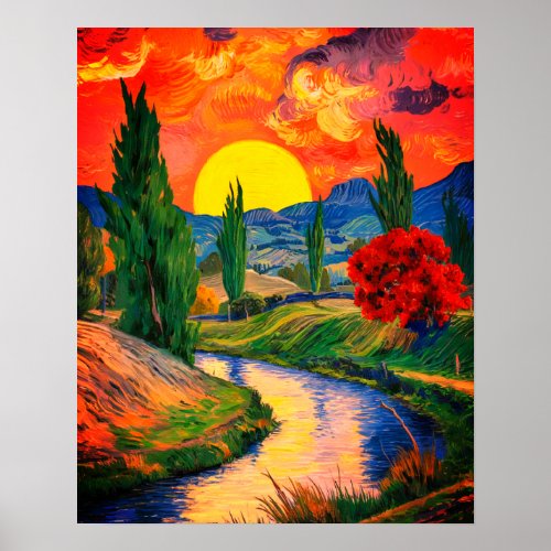 post_impressionist Van gogh style landscape  Poster
