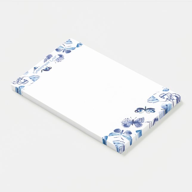 Post It Note Pad Shopping Blue Butterflies (Angled)