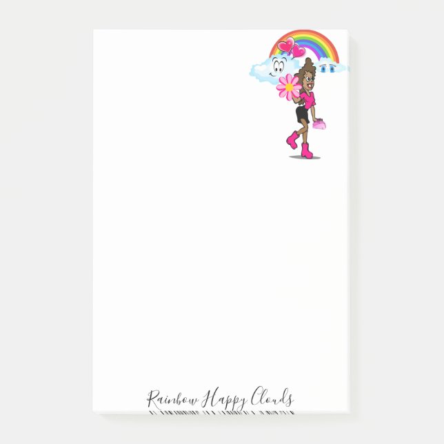 Post-it Notes African Girl Rainbow Happy Clouds (Front)