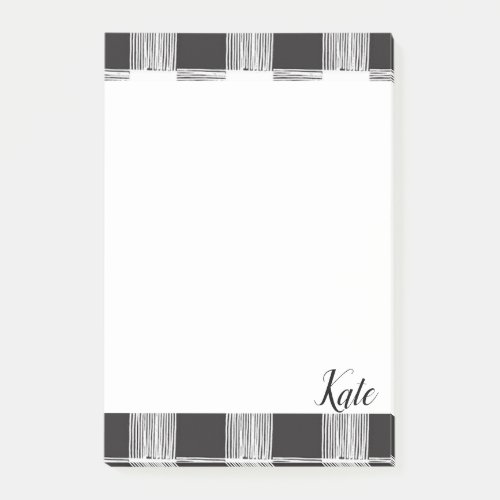 Post_it Notes Black and White Plaid
