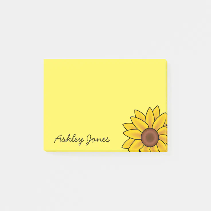 Custom Sunflower Sticky Note Pads 3x3 with any Personalization 