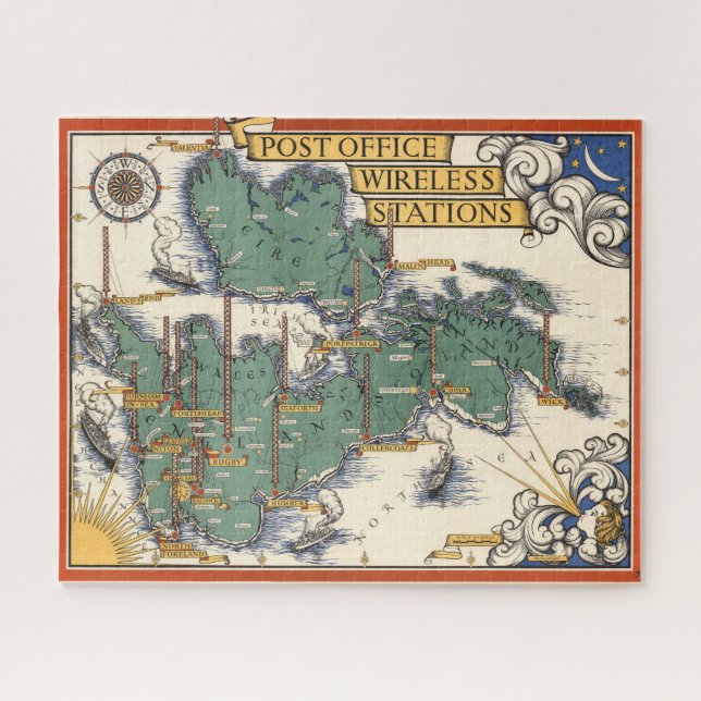 Post Office Wireless Stations Map, Great Britain Jigsaw Puzzle (Horizontal)