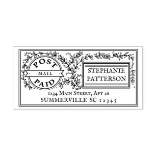Post Paid Floral Postal Elegant Return Address Rubber Stamp