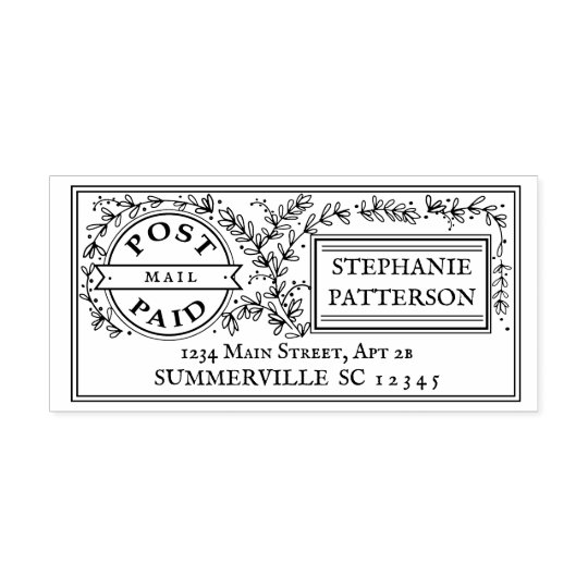 Post Paid Floral Postal Elegant Return Address Rubber Stamp | Zazzle.com