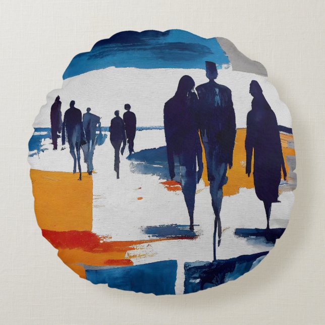 Post-Storm Wanderers – Abstract Figures Round Pillow (Front)