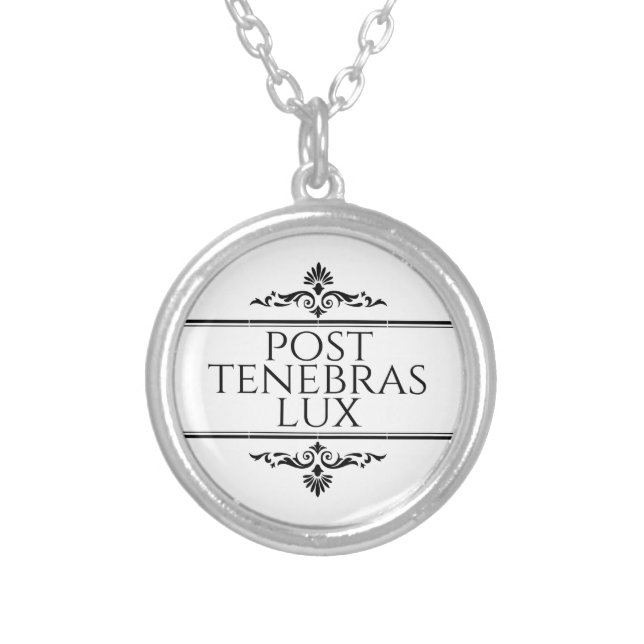 Post Tenebras Lux Silver Plated Necklace (Front)