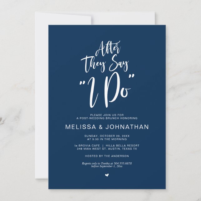 Post wedding, after they say i do, Navy Blue Invit Invitation (Front)