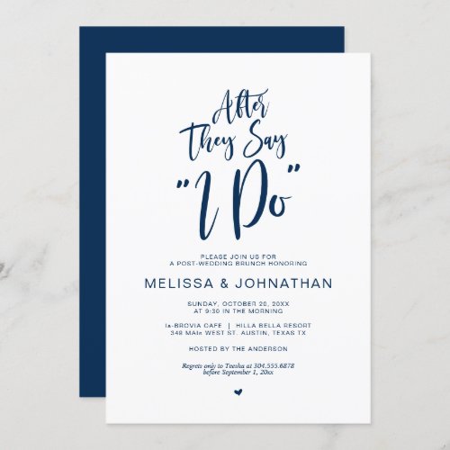 Post wedding after they say i do Navy Blue Invitation