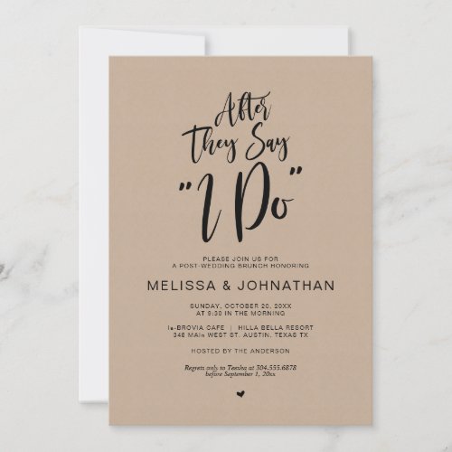 Post wedding after they say i do Rustic Kraft Invitation