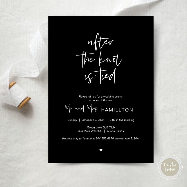Post wedding Brunch, After the knot is tied Invita Invitation (After the knot is tied, Wedding Elopement Lunch, Dinner, Brunch Party Invitation Card, PDF, Black)