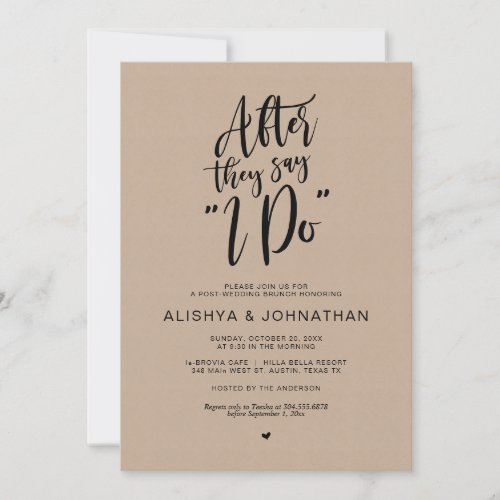 Post Wedding Brunch Brown Kraft Black Script Invitation