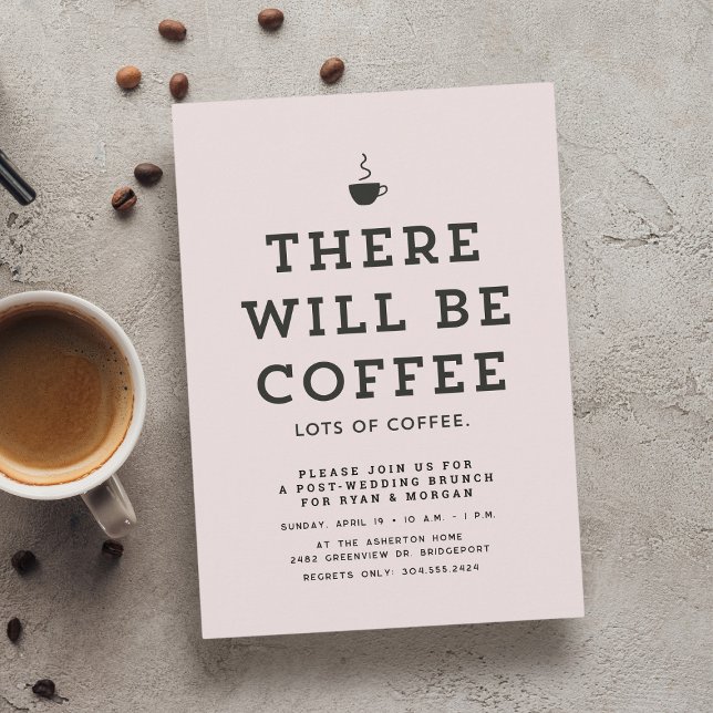 Post-wedding brunch cute fun pink coffee theme invitation (Creator Uploaded)