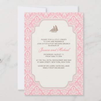 Post Wedding Brunch Invitations Pink Damask by PineAndBerry at Zazzle
