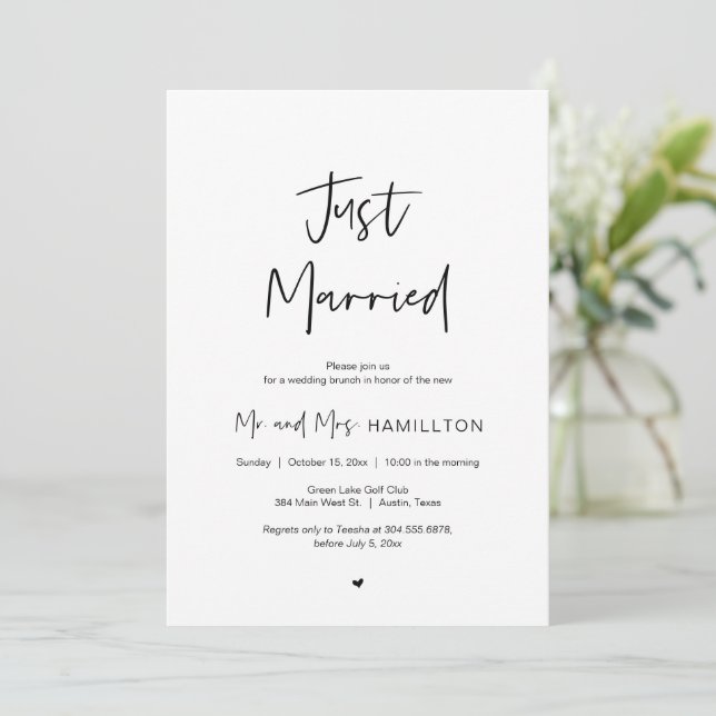 Post wedding Brunch, Just Married Invitation (Standing Front)