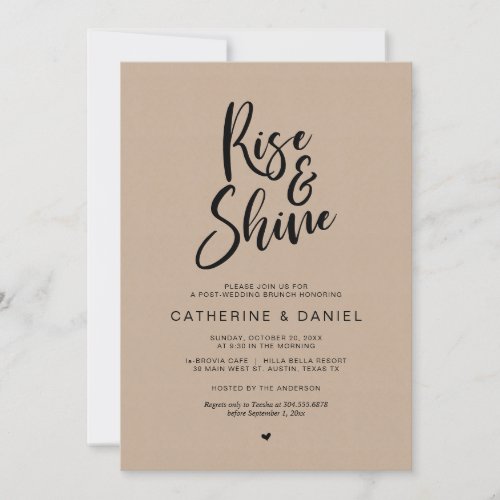 Post wedding Brunch Rise and Shine Brown Kraft Invitation