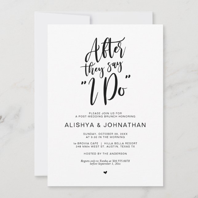 Post Wedding Brunch, Rustic Black Script Invitation (Front)