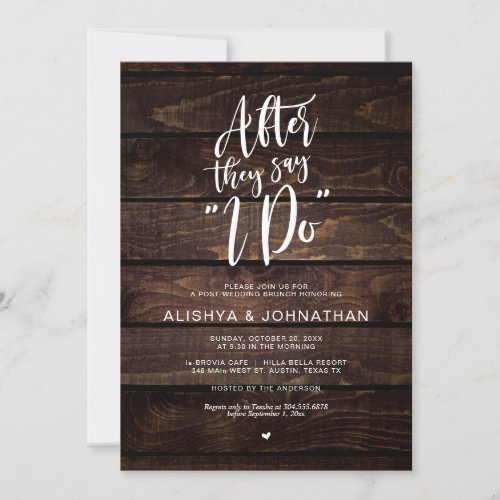 Post Wedding Brunch Rustic Dark Wood Script Invitation