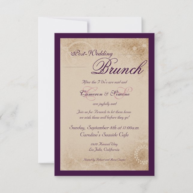 Post-Wedding Brunch -Script, Purple Invitation (Front)