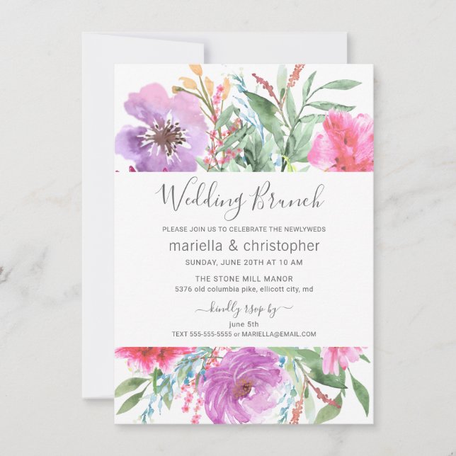 Post-Wedding Brunch Watercolor Blooming Garden Invitation (Front)