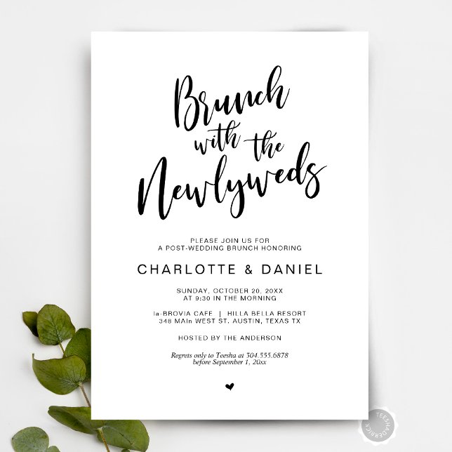 Post wedding, Brunch with the newlyweds, Black Invitation (Post wedding, Brunch with the newlyweds Invitation Card, Digital Download, Rustic Script themed)
