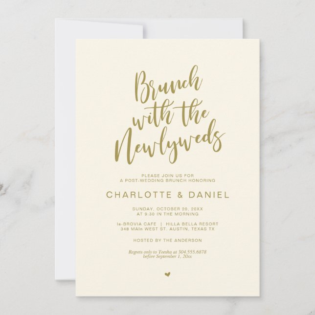 Post wedding, Brunch with the newlyweds, in Gold Invitation (Front)