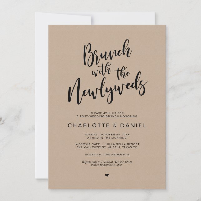 Post wedding, Brunch with the newlyweds, Kraft Invitation (Front)