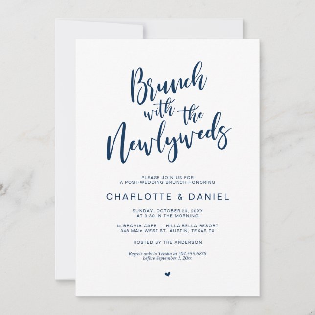 Post wedding, Brunch with the newlyweds, Navy Invitation (Front)